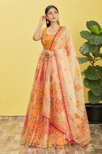 Thumbnail for Jyoti Fashion Women's Yellow Organza Real Mirror with Sequins Thread Embroidered Lehenga Choli & Dupatta - Distacart