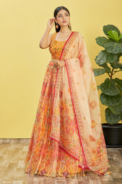 Jyoti Fashion Women's Yellow Organza Real Mirror with Sequins Thread Embroidered Lehenga Choli & Dupatta - Distacart