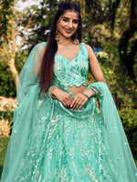 Thumbnail for Jyoti Fashion Women's Blue Soft Net Multi Sequins Thread Embroidered Lehenga Choli & Dupatta - Distacart