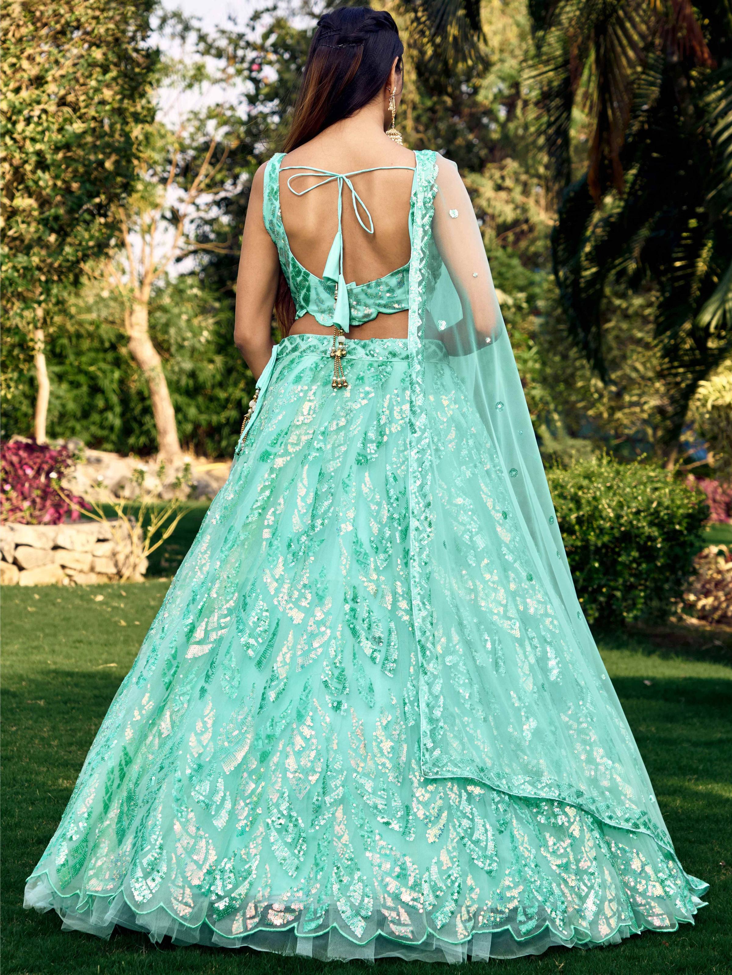Jyoti Fashion Women's Blue Soft Net Multi Sequins Thread Embroidered Lehenga Choli & Dupatta - Distacart
