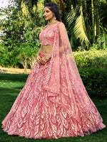 Thumbnail for Jyoti Fashion Women's Pink Soft Net Multi Sequins Thread Embroidered Lehenga Choli & Dupatta - Distacart