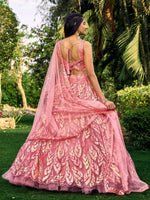 Thumbnail for Jyoti Fashion Women's Pink Soft Net Multi Sequins Thread Embroidered Lehenga Choli & Dupatta - Distacart