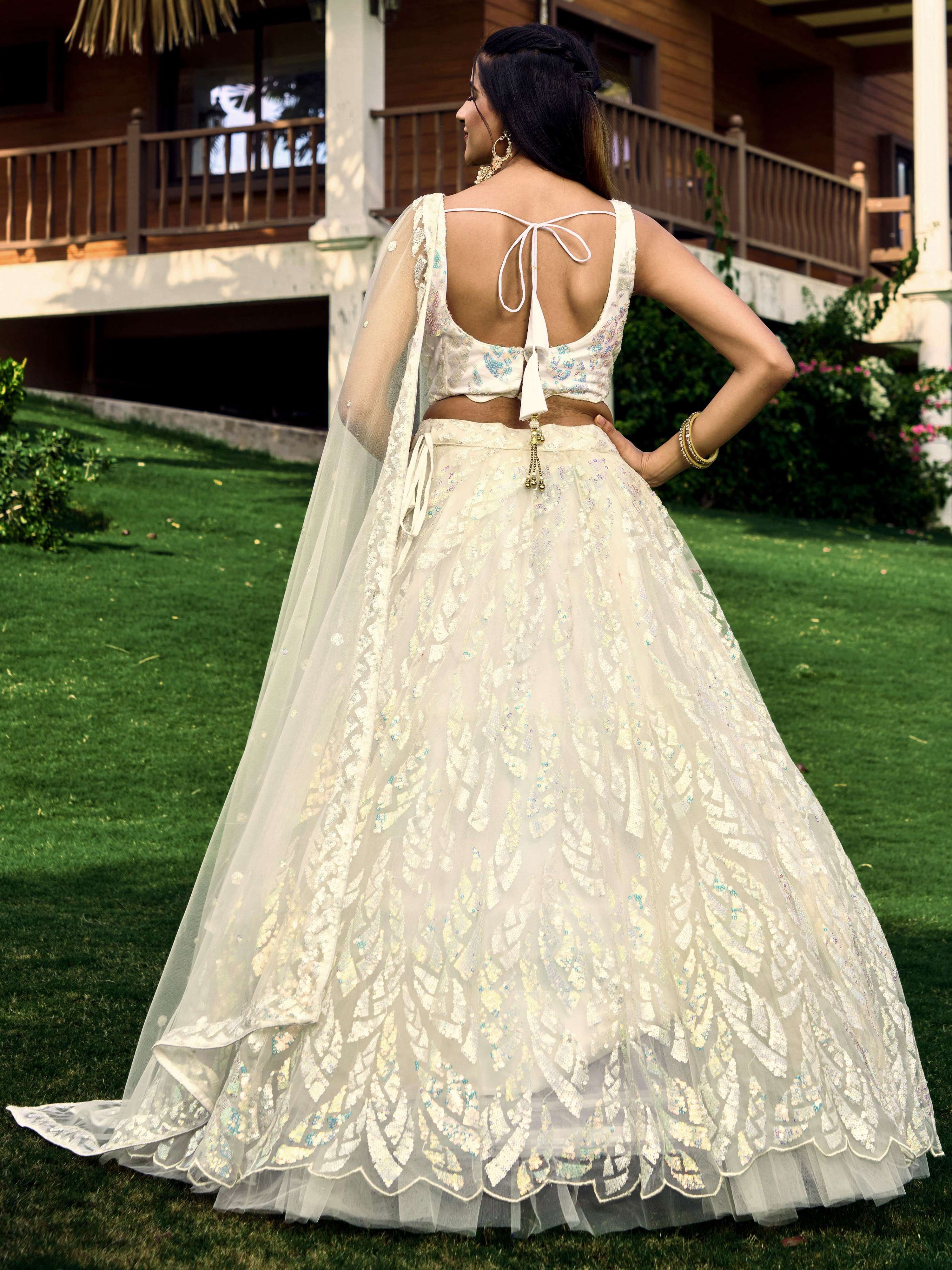 Jyoti Fashion Women's White Soft Net Multi Sequins Thread Embroidered Lehenga Choli & Dupatta - Distacart