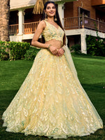 Thumbnail for Jyoti Fashion Women's Yellow Soft Net Multi Sequins Thread Embroidered Lehenga Choli & Dupatta - Distacart