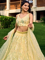 Thumbnail for Jyoti Fashion Women's Yellow Soft Net Multi Sequins Thread Embroidered Lehenga Choli & Dupatta - Distacart