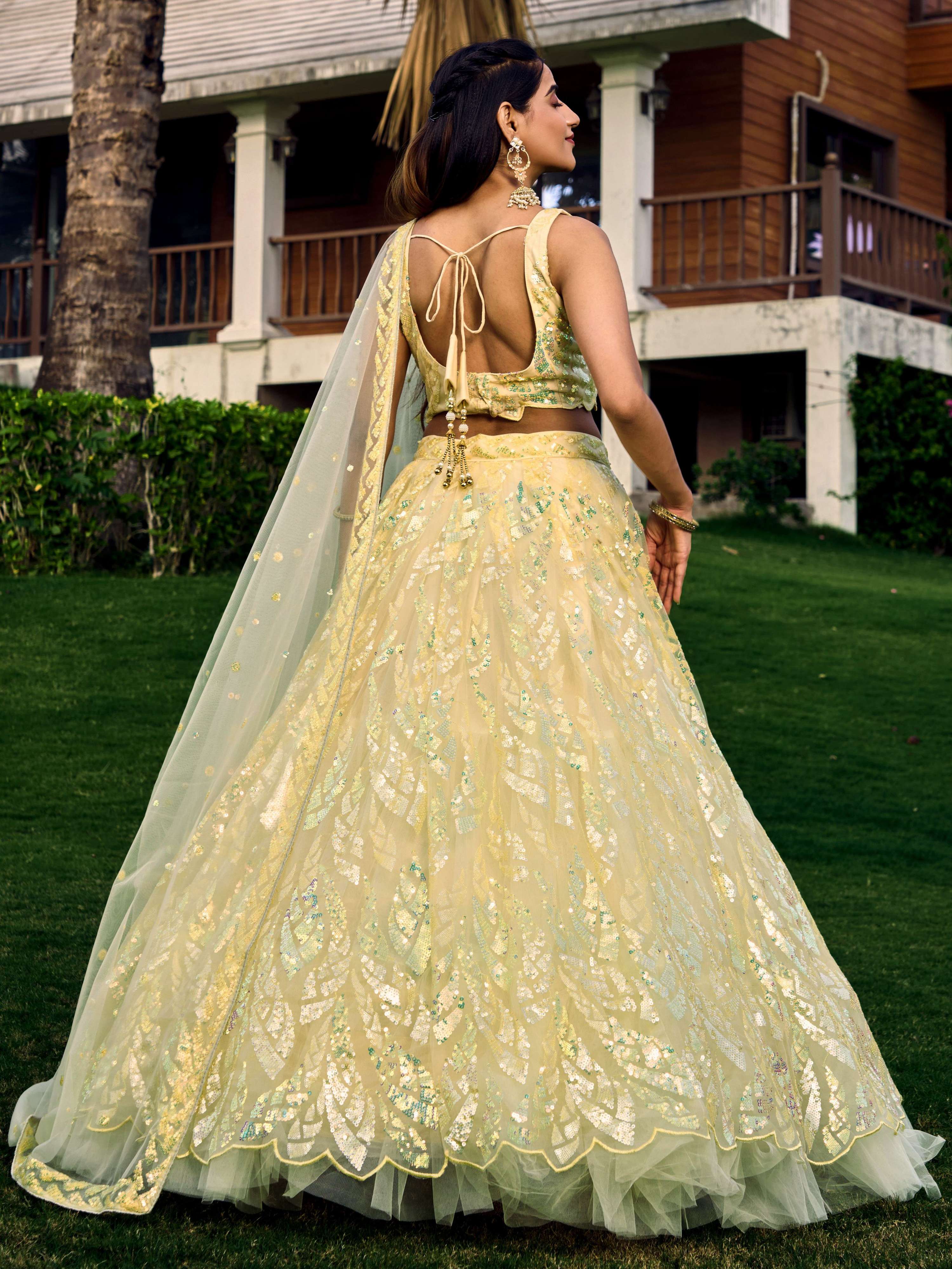 Jyoti Fashion Women's Yellow Soft Net Multi Sequins Thread Embroidered Lehenga Choli & Dupatta - Distacart