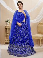 Thumbnail for Jyoti Fashion Women's Blue Georgette Sequins Zari Embroidered Lehenga Choli & Dupatta - Distacart