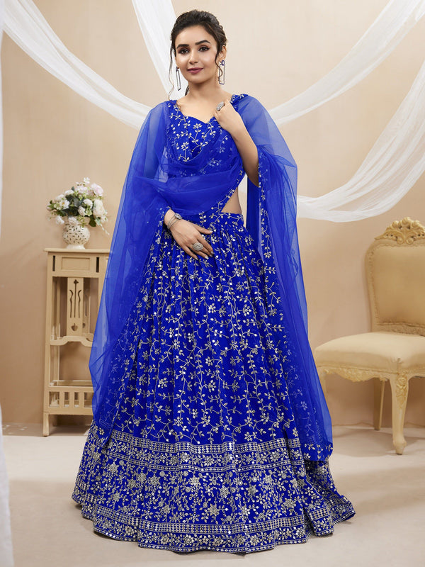 Jyoti Fashion Women's Blue Georgette Sequins Zari Embroidered Lehenga Choli & Dupatta - Distacart