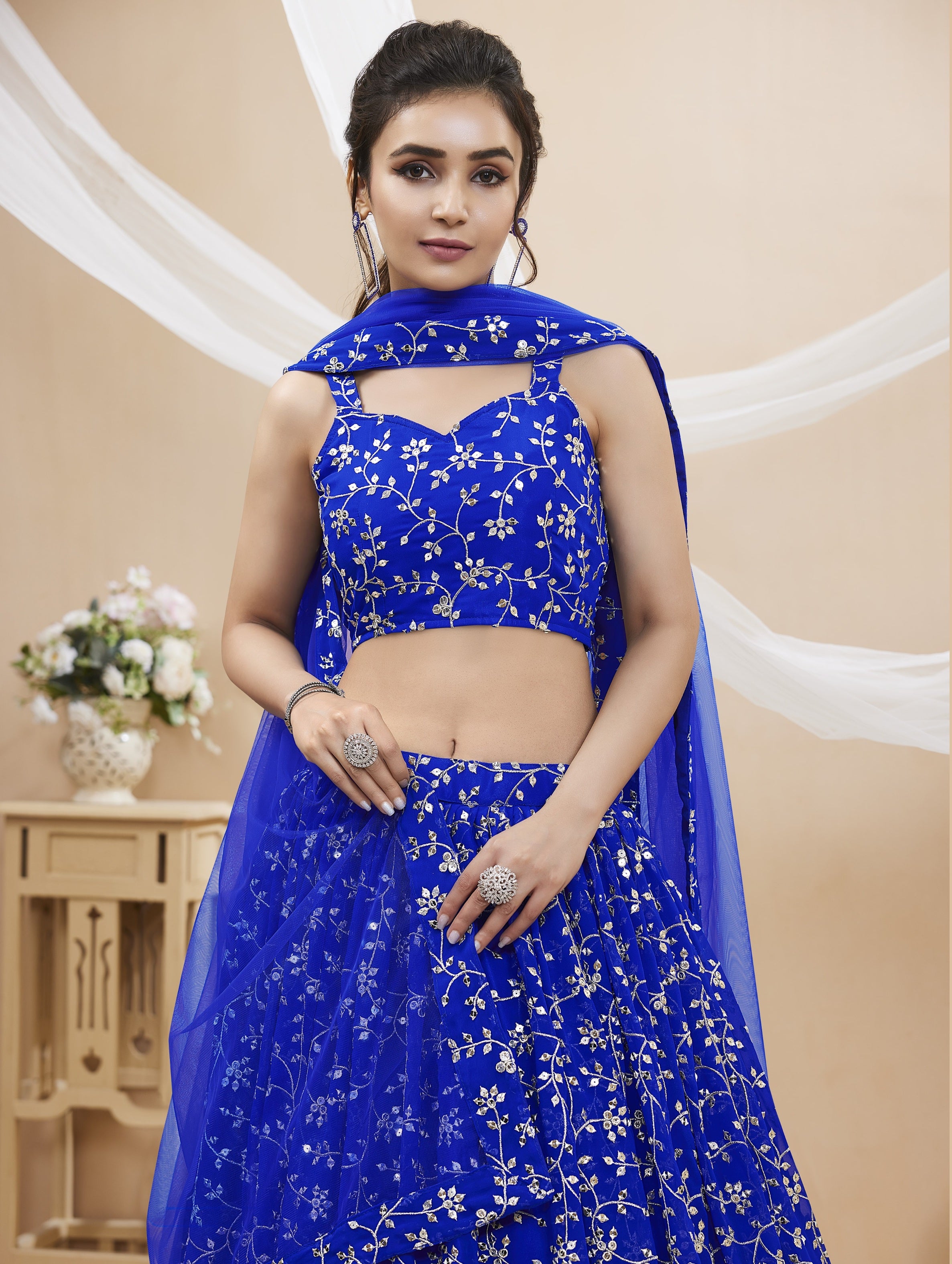 Jyoti Fashion Women's Blue Georgette Sequins Zari Embroidered Lehenga Choli & Dupatta - Distacart