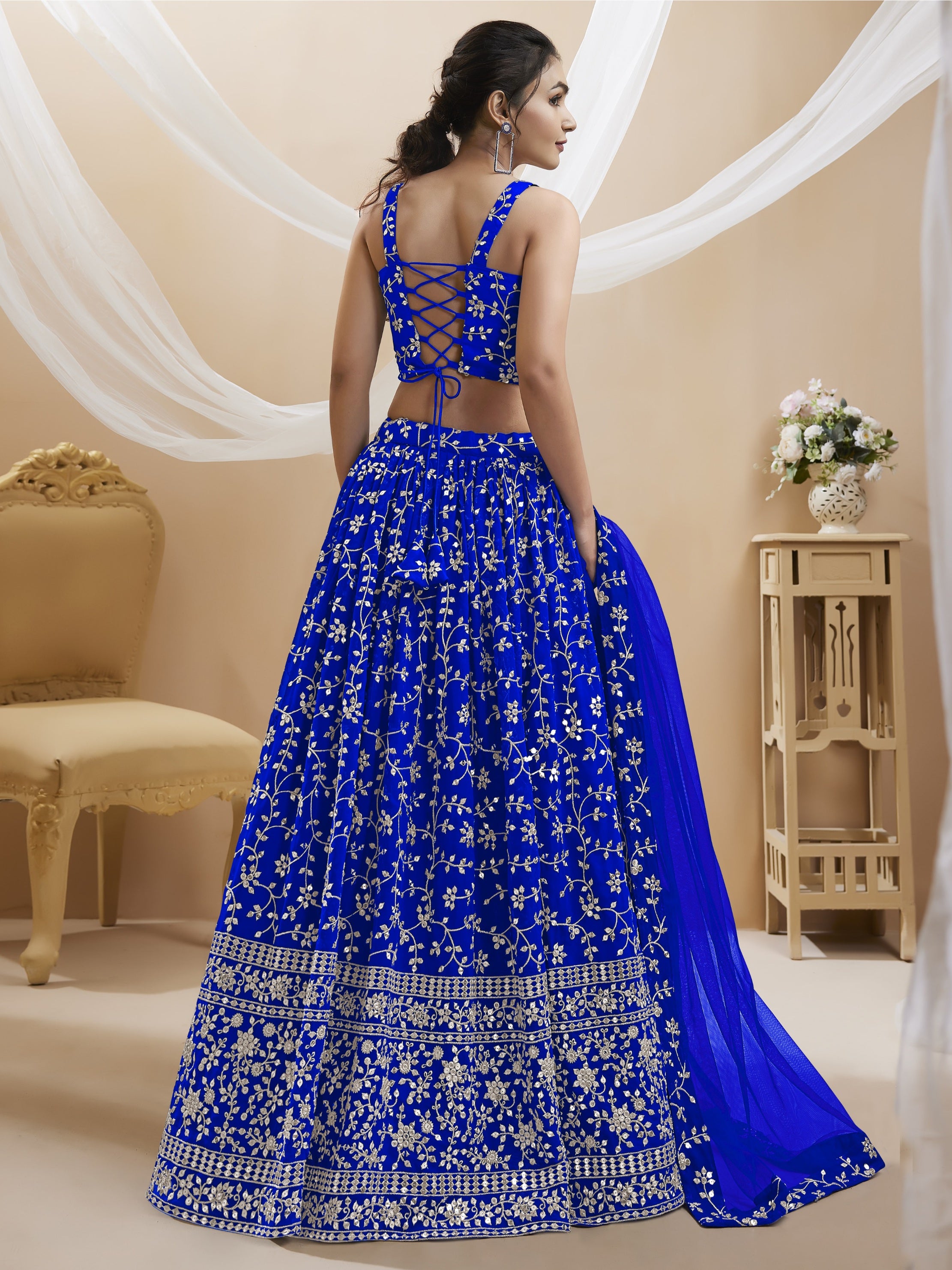 Jyoti Fashion Women's Blue Georgette Sequins Zari Embroidered Lehenga Choli & Dupatta - Distacart