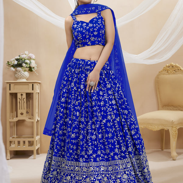 Jyoti Fashion Women's Blue Georgette Sequins Zari Embroidered Lehenga Choli & Dupatta - Distacart