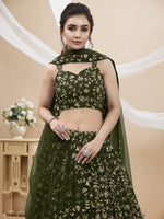 Thumbnail for Jyoti Fashion Women's Green Georgette Sequins Zari Embroidered Lehenga Choli & Dupatta - Distacart