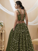 Thumbnail for Jyoti Fashion Women's Green Georgette Sequins Zari Embroidered Lehenga Choli & Dupatta - Distacart