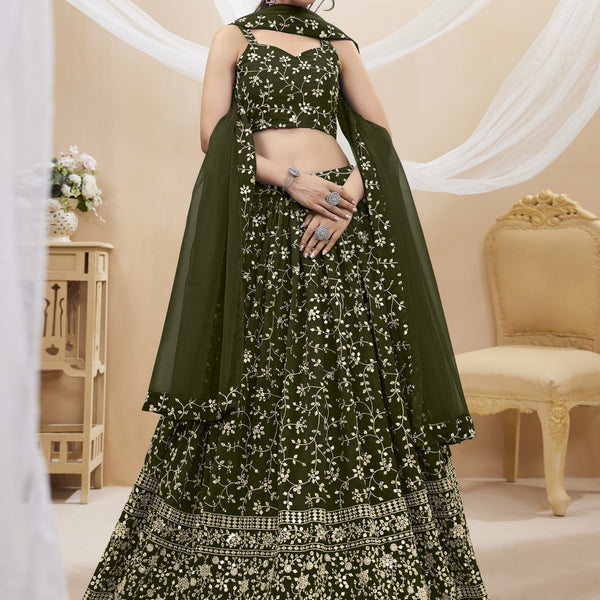 Jyoti Fashion Women's Green Georgette Sequins Zari Embroidered Lehenga Choli & Dupatta - Distacart