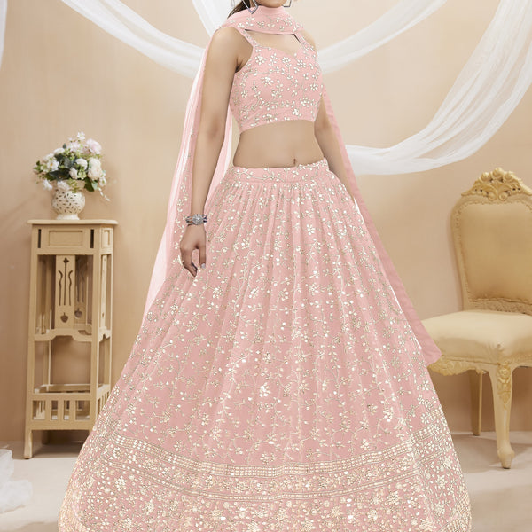 Jyoti Fashion Women's Baby Pink Georgette Sequins Zari Embroidered Lehenga Choli & Dupatta - Distacart
