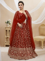Thumbnail for Jyoti Fashion Women's Maroon Georgette Sequins Zari Embroidered Lehenga Choli & Dupatta - Distacart