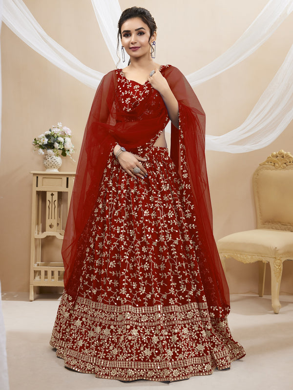 Jyoti Fashion Women's Maroon Georgette Sequins Zari Embroidered Lehenga Choli & Dupatta - Distacart