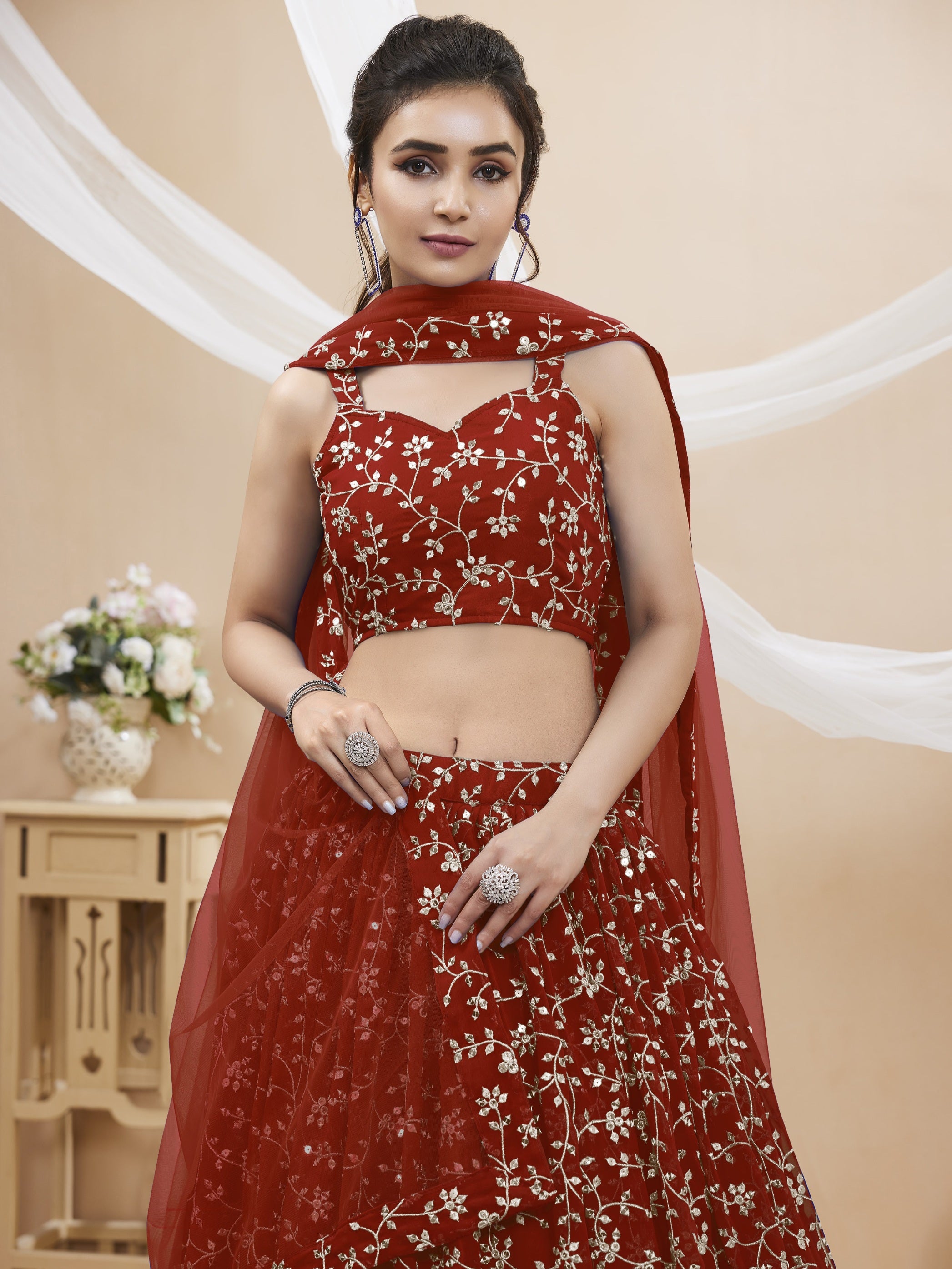 Jyoti Fashion Women's Maroon Georgette Sequins Zari Embroidered Lehenga Choli & Dupatta - Distacart