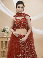 Thumbnail for Jyoti Fashion Women's Maroon Georgette Sequins Zari Embroidered Lehenga Choli & Dupatta - Distacart