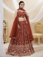 Thumbnail for Jyoti Fashion Women's Maroon Georgette Sequins Zari Embroidered Lehenga Choli & Dupatta - Distacart