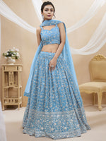 Thumbnail for Jyoti Fashion Women's Sky Blue Georgette Sequins Zari Embroidered Lehenga Choli & Dupatta - Distacart