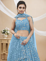Thumbnail for Jyoti Fashion Women's Sky Blue Georgette Sequins Zari Embroidered Lehenga Choli & Dupatta - Distacart