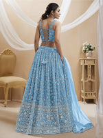 Thumbnail for Jyoti Fashion Women's Sky Blue Georgette Sequins Zari Embroidered Lehenga Choli & Dupatta - Distacart