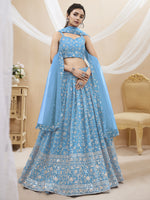Thumbnail for Jyoti Fashion Women's Sky Blue Georgette Sequins Zari Embroidered Lehenga Choli & Dupatta - Distacart