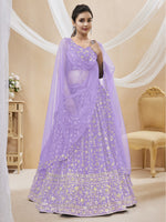 Thumbnail for Jyoti Fashion Women's Lavender Georgette Sequins Zari Embroidered Lehenga Choli & Dupatta - Distacart
