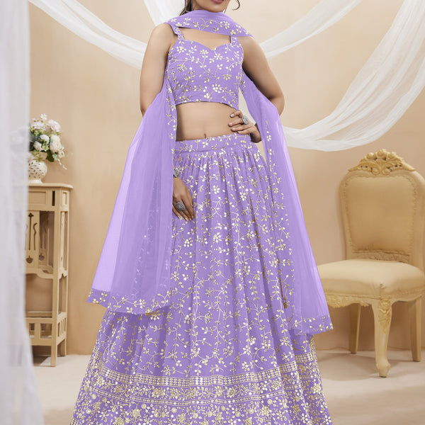 Jyoti Fashion Women's Lavender Georgette Sequins Zari Embroidered Lehenga Choli & Dupatta - Distacart