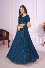 Thumbnail for Jyoti Fashion Women's Teal Georgette Sequins Thread Embroidered Lehenga Choli & Dupatta - Distacart