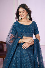 Thumbnail for Jyoti Fashion Women's Teal Georgette Sequins Thread Embroidered Lehenga Choli & Dupatta - Distacart