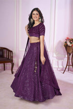 Thumbnail for Jyoti Fashion Women's Purple Georgette Sequins Thread Embroidered Lehenga Choli & Dupatta - Distacart