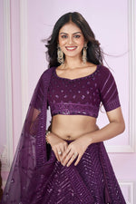 Thumbnail for Jyoti Fashion Women's Purple Georgette Sequins Thread Embroidered Lehenga Choli & Dupatta - Distacart