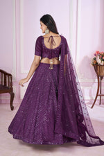 Thumbnail for Jyoti Fashion Women's Purple Georgette Sequins Thread Embroidered Lehenga Choli & Dupatta - Distacart