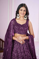 Thumbnail for Jyoti Fashion Women's Purple Georgette Sequins Thread Embroidered Lehenga Choli & Dupatta - Distacart