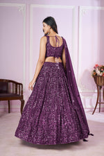 Thumbnail for Jyoti Fashion Women's Purple Georgette Sequins Thread Embroidered Lehenga Choli & Dupatta - Distacart