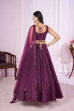 Thumbnail for Jyoti Fashion Women's Wine Soft Net Sequins Thread Embroidered Lehenga Choli & Dupatta - Distacart