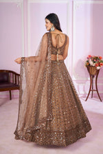 Thumbnail for Jyoti Fashion Women's Brown Soft Net Sequins Thread Embroidered Lehenga Choli & Dupatta - Distacart