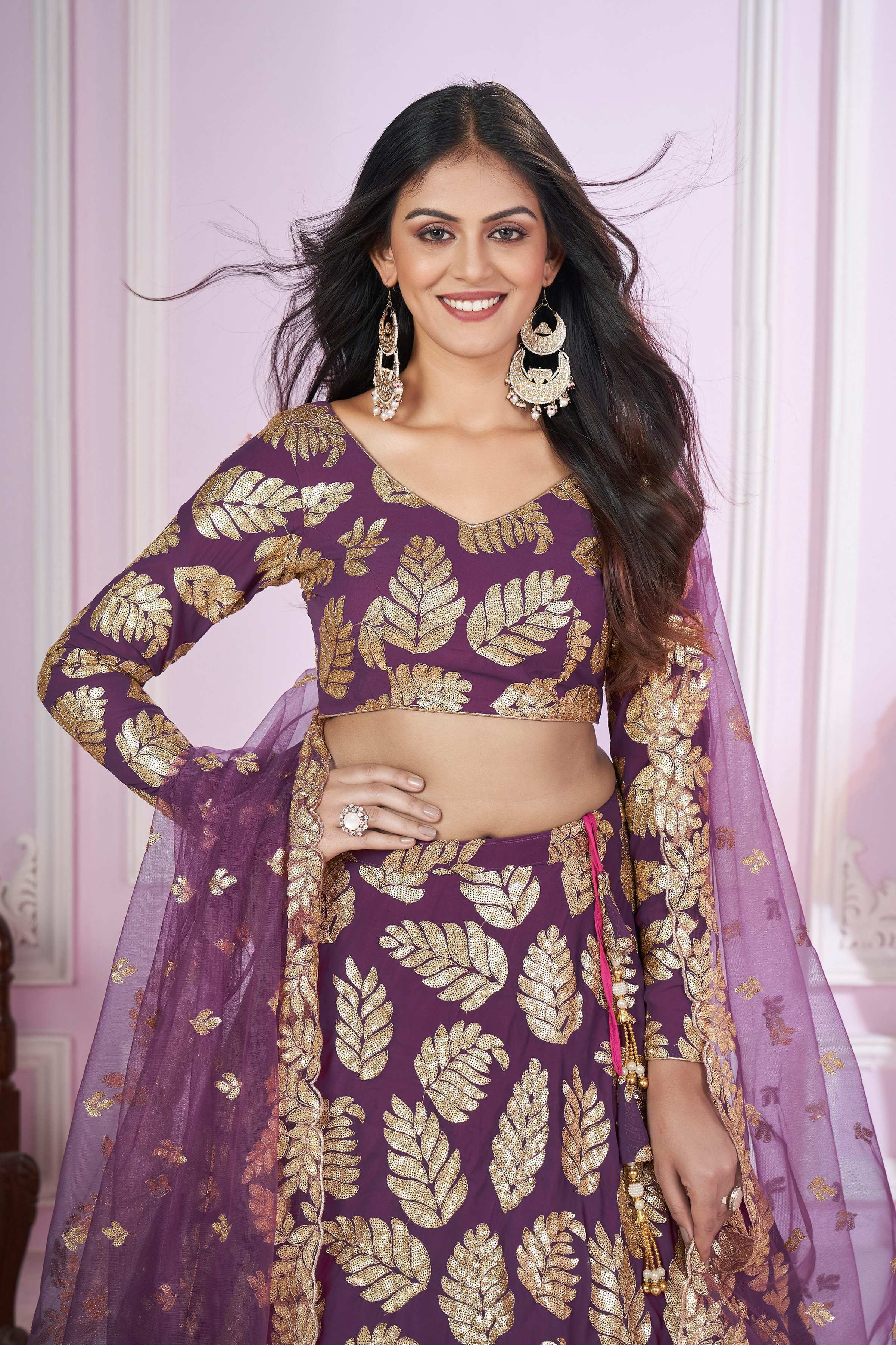 Jyoti Fashion Women's Purple Georgette Sequins Zari Embroidered Lehenga Choli & Dupatta - Distacart