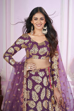 Thumbnail for Jyoti Fashion Women's Purple Georgette Sequins Zari Embroidered Lehenga Choli & Dupatta - Distacart
