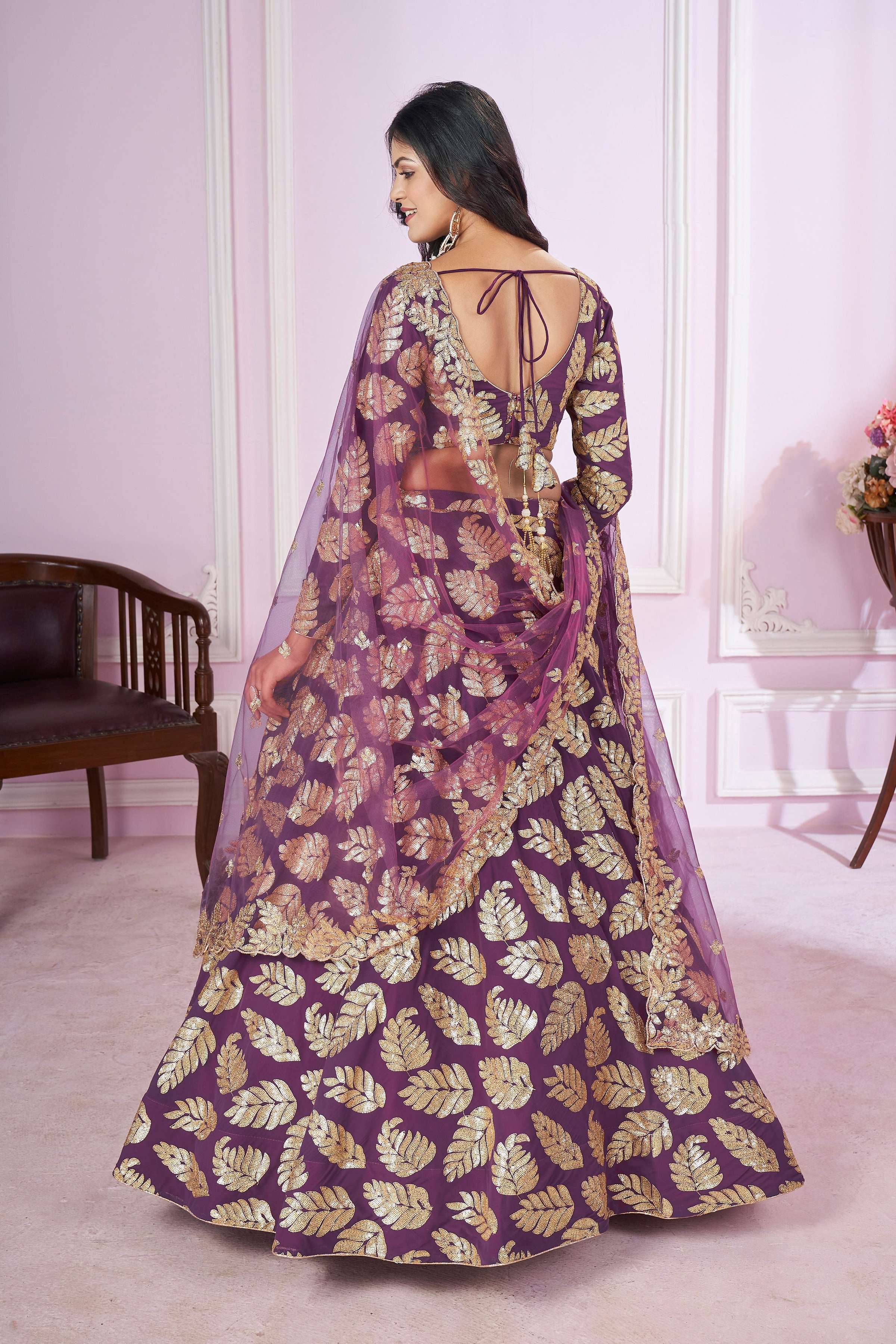 Jyoti Fashion Women's Purple Georgette Sequins Zari Embroidered Lehenga Choli & Dupatta - Distacart
