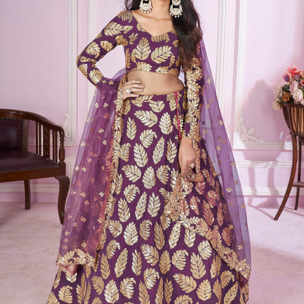 Jyoti Fashion Women's Purple Georgette Sequins Zari Embroidered Lehenga Choli & Dupatta - Distacart