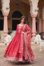 Thumbnail for Jyoti Fashion Women's Maroon Chinon Rich Sequins Embroidered Long Anarkali Sets - Distacart