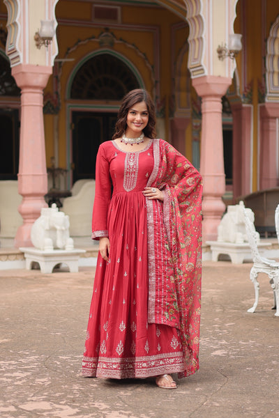 Jyoti Fashion Women's Maroon Chinon Rich Sequins Embroidered Long Anarkali Sets - Distacart