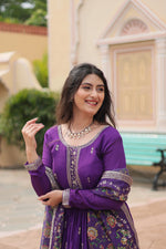 Thumbnail for Jyoti Fashion Women's Purple Chinon Rich Sequins Embroidered Long Anarkali Sets - Distacart