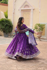 Thumbnail for Jyoti Fashion Women's Purple Chinon Rich Sequins Embroidered Long Anarkali Sets - Distacart