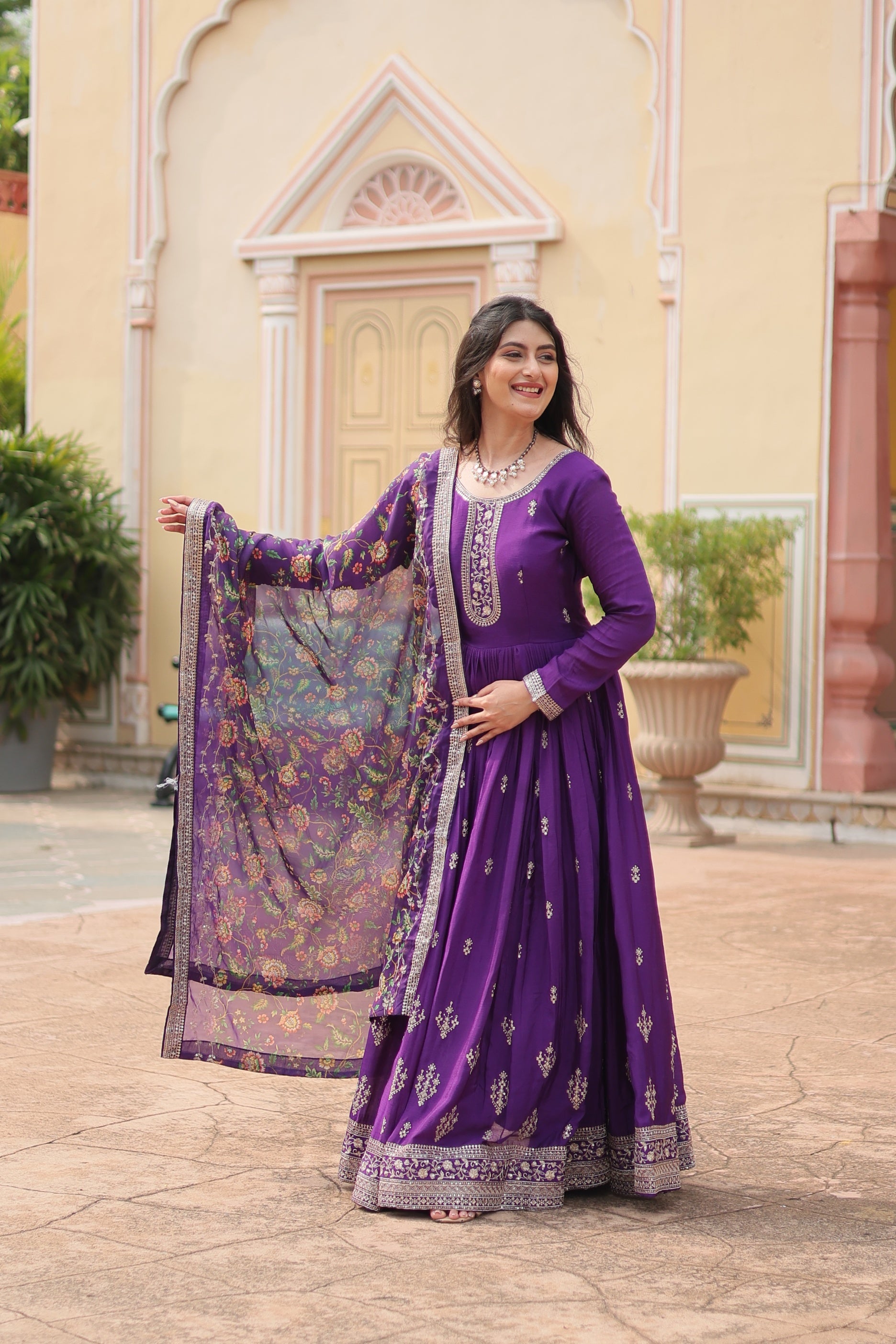 Jyoti Fashion Women's Purple Chinon Rich Sequins Embroidered Long Anarkali Sets - Distacart