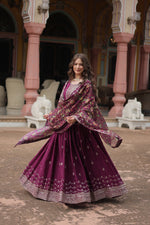 Thumbnail for Jyoti Fashion Women's Wine Chinon Rich Sequins Embroidered Long Anarkali Sets - Distacart