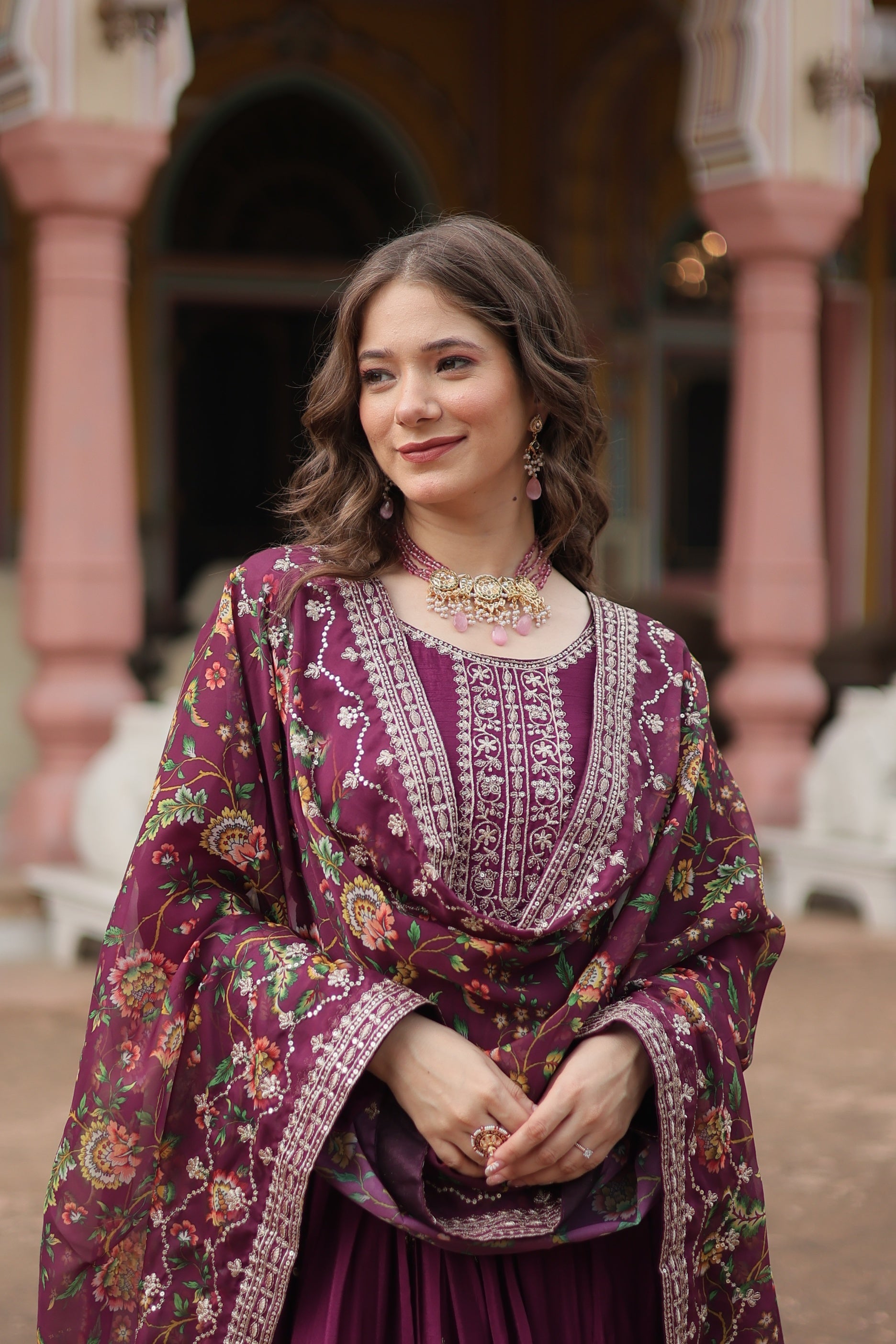Jyoti Fashion Women's Wine Chinon Rich Sequins Embroidered Long Anarkali Sets - Distacart